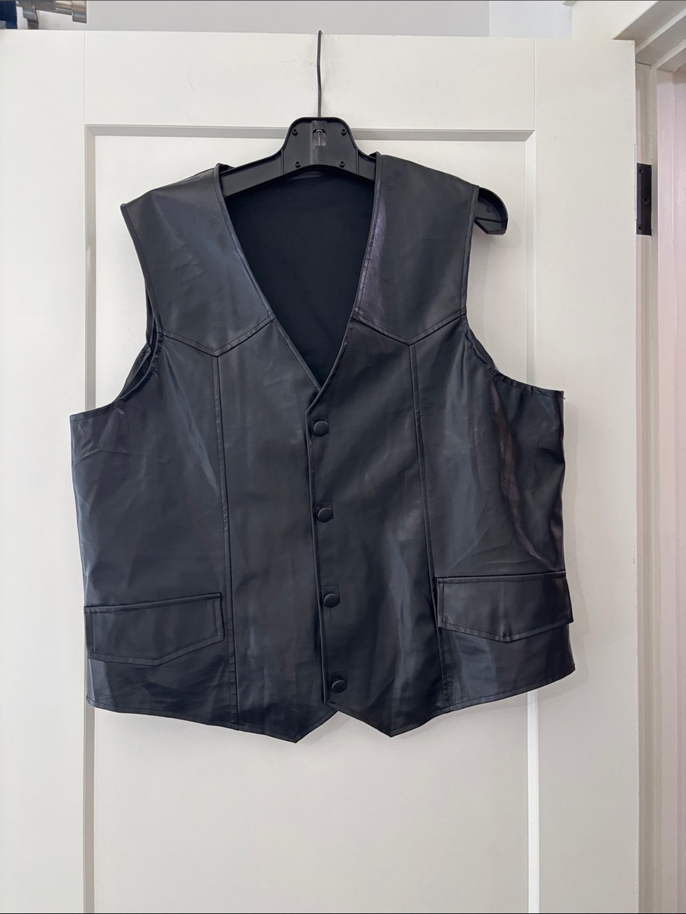 Spirit Men's Black Leather like Button Vest